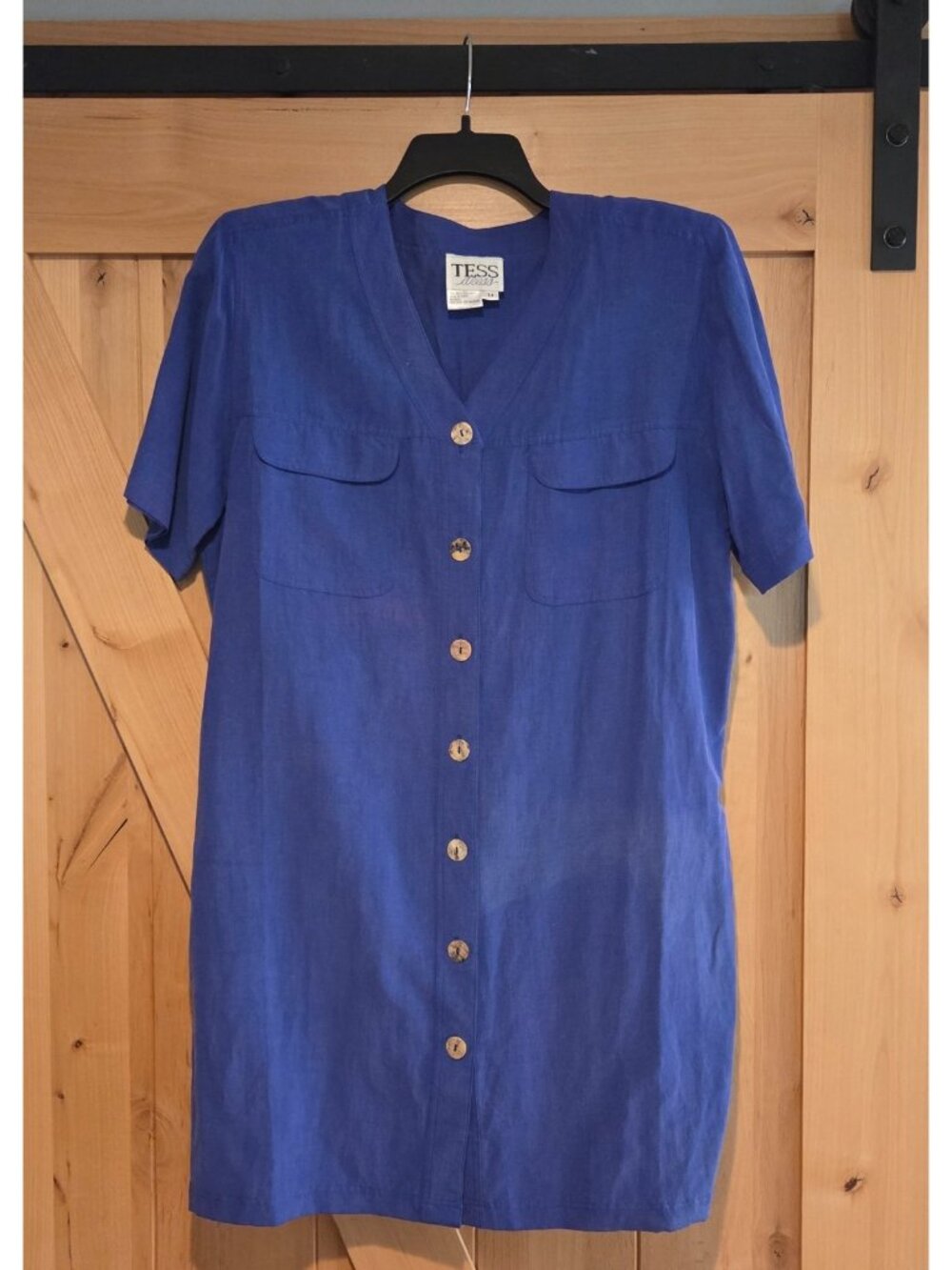 Vtg 90s TESS Silk/Linen Blue Dress Size 14 Coastal Old Money Minimal *fading